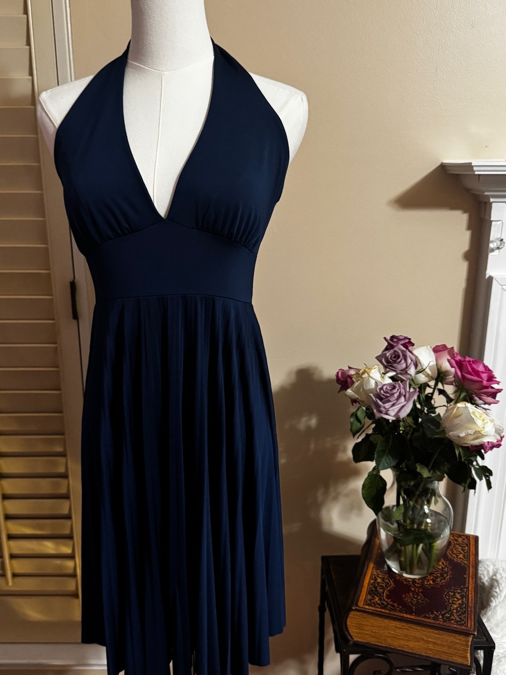 Navy Halter Midi Dress -  Classic Women's Dress